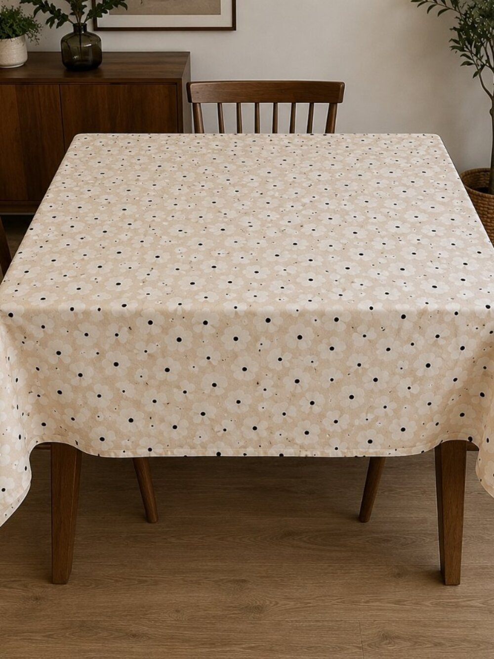 Kate Spade New York Floral Print Table Cloth 60”x79” Beige/Black/White